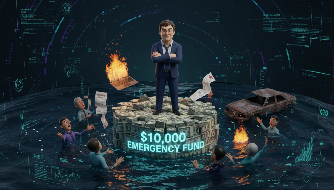 Larry the Bear holding a safety net above a financial cliff