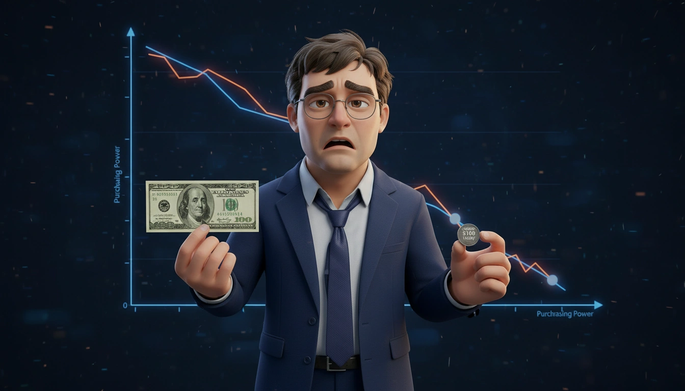 Larry the Bear watching a dollar bill shrink