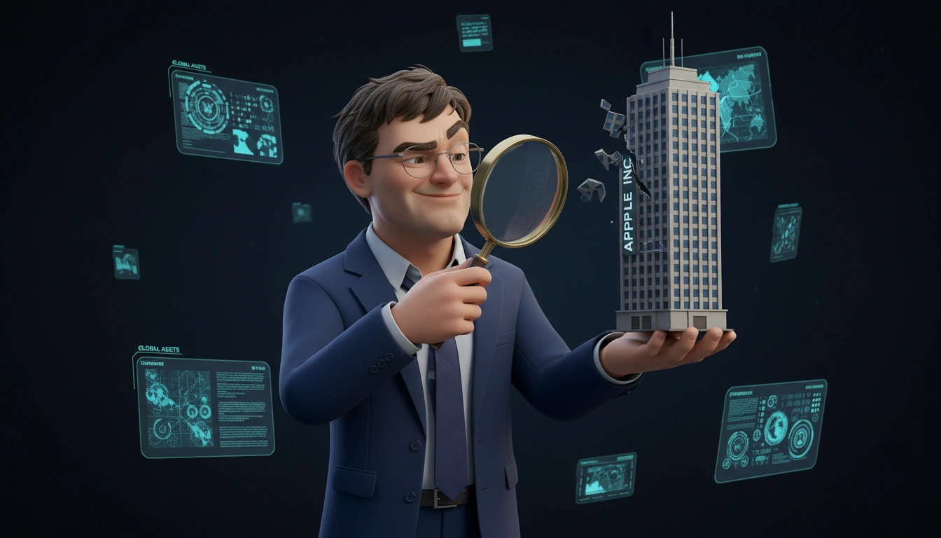 Larry the Bear holding a tiny piece of a massive corporation